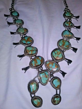 Vintage Navajo Silver & Turquoise Squash Blossom Necklace 295 Grams - Sterling ? 3
