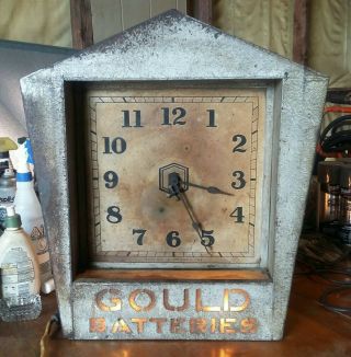 Antique Gould Batteries Lighted Electric Clock 11