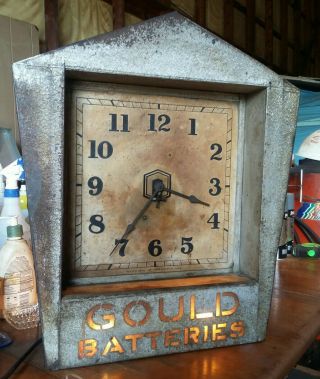 Antique Gould Batteries Lighted Electric Clock 3