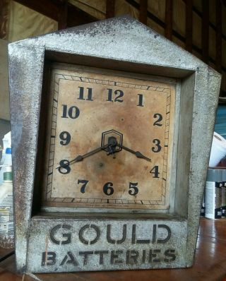 Antique Gould Batteries Lighted Electric Clock 5