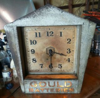 Antique Gould Batteries Lighted Electric Clock 7