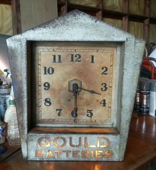 Antique Gould Batteries Lighted Electric Clock 8