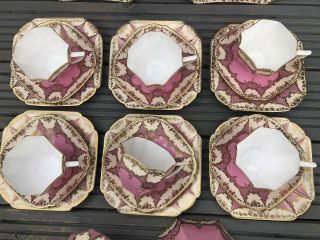 VERY RARE PINK GILDED SHELLEY QUEEN ANNE 1920s FULL TEA SET 23 piece 6 x trios 10