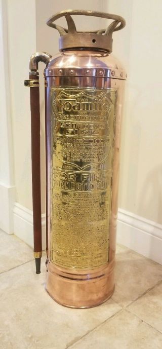 Vintage Copper And Brass Fire Extinguisher Made By American - Lafrance Foamite