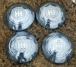 Vintage Set Of 4 International Harvester Dog Dish Hubcaps Rough