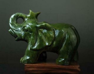 China Old Hand - Made South Natural Jade Water Absorption Elephant Statue 01 B02