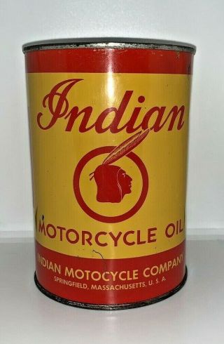 RARE 40s VINTAGE INDIAN MOTORCYCLE OIL CAN SAE 50 GREAT GRAPHICS 2