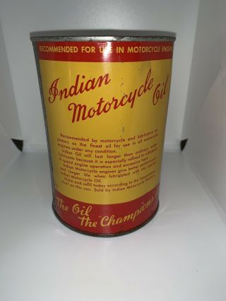 RARE 40s VINTAGE INDIAN MOTORCYCLE OIL CAN SAE 50 GREAT GRAPHICS 4