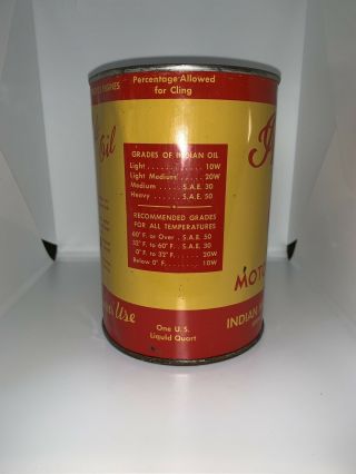 RARE 40s VINTAGE INDIAN MOTORCYCLE OIL CAN SAE 50 GREAT GRAPHICS 5