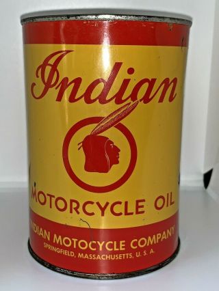 RARE 40s VINTAGE INDIAN MOTORCYCLE OIL CAN SAE 50 GREAT GRAPHICS 6