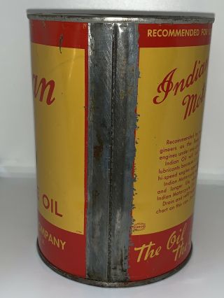 RARE 40s VINTAGE INDIAN MOTORCYCLE OIL CAN SAE 50 GREAT GRAPHICS 7
