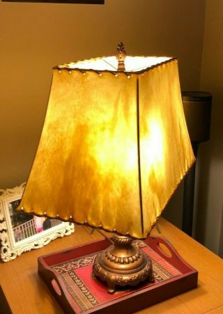 VINTAGE COLLLECTIBLE FOSS SEAMLESS LAMB SKIN RAWHIDE LAMP SHADE 18X11X12 (P) 2
