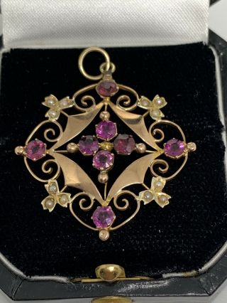 Antique Edwardian Art Nouveau 9ct Gold And Pink Tourmaline Pendant