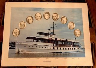 Uss Sequoia Print Presidential Yacht Ship Picture President Faces 28 X 21 " Rare