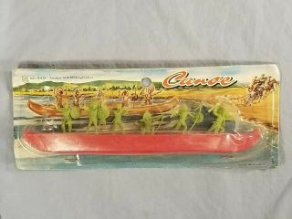 Vintage Miniature Plastic Indians Figures Playset Canoe Hong Kong Red/green