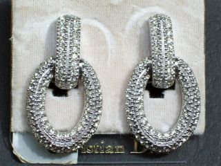 Vintage Jewellery Stunning Signed Christian Dior Diamante Hoop Clip Earrings