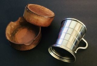 Antiqua Silver Collapsable Travel Cup With Handle And Leather Case (1665).
