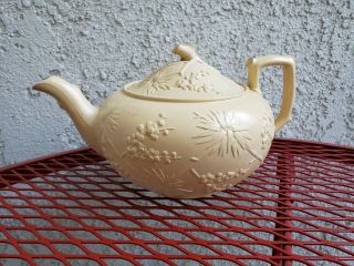 Rare Antique 1800s Wedgwood Cream Caneware Teapot Chinese Flowers Bamboo - 56597