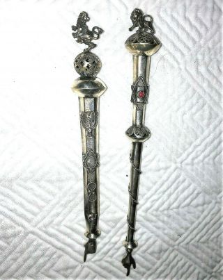 Two (2) Antique Russian Sterling Silver Torah Pointer Judaica Pointers