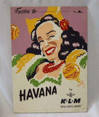 Vintage Klm Airlines Travel Poster Cardboard Advertising Display Havana