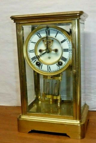 Antique Ansonia Chime Clock 8 Day Crystal Regulator Open Escapement