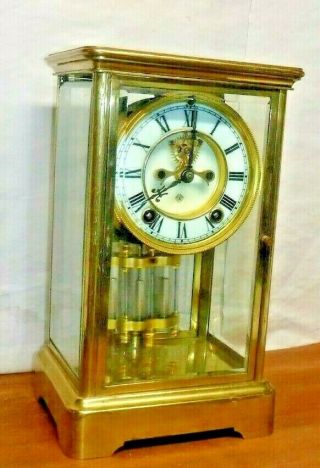 ANTIQUE ANSONIA CHIME CLOCK 8 DAY CRYSTAL REGULATOR OPEN ESCAPEMENT 2