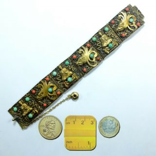 Fab Art Deco Czech Neiger Chinese Revival Dragon Bracelet Coral/turquoise Glass