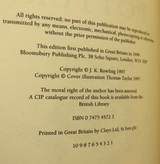 Harry Potter Philosophers Stone 1st/1st UK Deluxe HC RARE 1st Printing 6