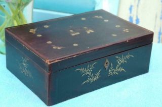 Antique Japanese Lacquer Writing Artists Box Hand Painted Meiji Period C.  1880 