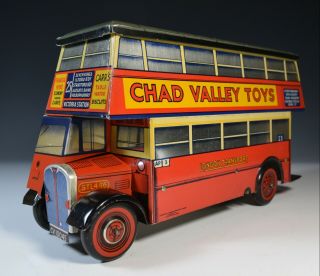 Vintage Tin Toy Bus Biscuit Tin Chad Valley London Double Decker 1950