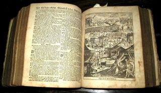 1741 HOLY BIBLE Illustrated PIGSKIN Antique GERMAN Luther PLATES Vellum BOOK Old 10