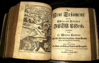 1741 HOLY BIBLE Illustrated PIGSKIN Antique GERMAN Luther PLATES Vellum BOOK Old 11