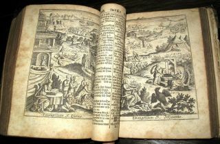 1741 HOLY BIBLE Illustrated PIGSKIN Antique GERMAN Luther PLATES Vellum BOOK Old 12