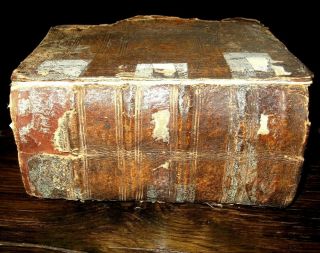 1741 Holy Bible Illustrated Pigskin Antique German Luther Plates Vellum Book Old