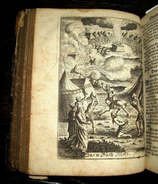 1741 HOLY BIBLE Illustrated PIGSKIN Antique GERMAN Luther PLATES Vellum BOOK Old 7