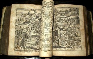 1741 HOLY BIBLE Illustrated PIGSKIN Antique GERMAN Luther PLATES Vellum BOOK Old 8