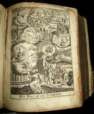 1741 HOLY BIBLE Illustrated PIGSKIN Antique GERMAN Luther PLATES Vellum BOOK Old 9