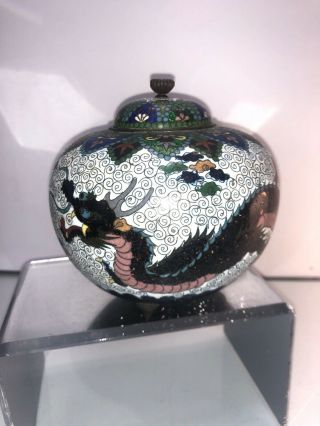 Antique Japanese Cloisonne Dragon Lidded Jar - 4.  4 Inches Tall -