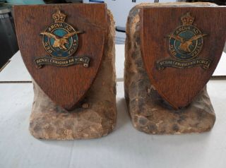 Rare Vintage Royal Canadian Air Force Bookends Durwood Plaque Insignia Military