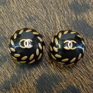Chanel Gold Plated Cc Logos Black Vintage Round Clip Earrings 4550a Rise - On