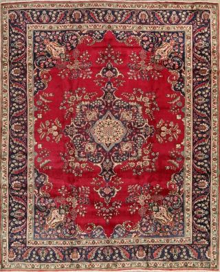 One - Of - A - Kind Oriental Floral Rugs Hand - Knotted Wool Room Size Carpet 10x12 Red