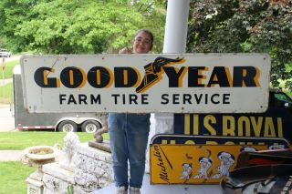 Large Vintage 1952 Goodyear Farm Tires Tractor Truck Gas Station 72 " Metal Sign