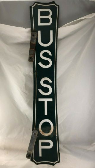 Early Vintage Porcelain Double Sided Bus Stop Sign Vertical