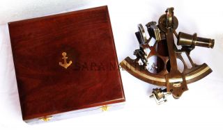 Vintage Heavy German Sextant 9 " Marine Nautical Collectible With Wood Box