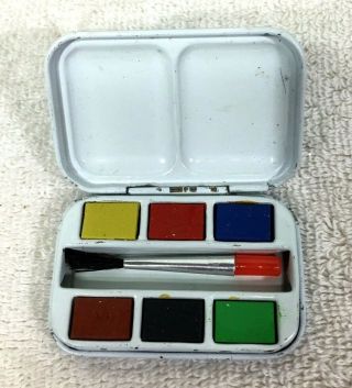 Older Tin Miniature Paint Set Bright Blue Cover 2 3/8 Inch Made In England