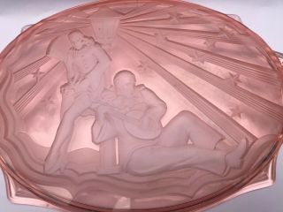 Rare Old Antique Art Deco Pink Glass Plate Centerpiece Harlequin Style Lalique