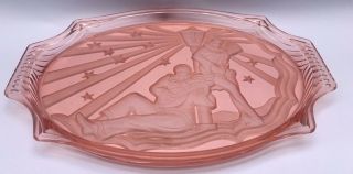 RARE OLD ANTIQUE ART DECO PINK GLASS PLATE CENTERPIECE HARLEQUIN STYLE LALIQUE 2