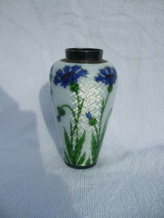 Heinrich Levinger Silver & Guilloche Enamel Miniature Cornflower Vase C.  1901
