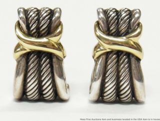 David Yurman 14k Gold Large Sterling Silver Cable Earrings Vintage Omega Back