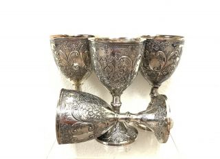 Corbell & Co Silver Plate Embossed Goblet Chalice Ornate Floral Design Vintage 3